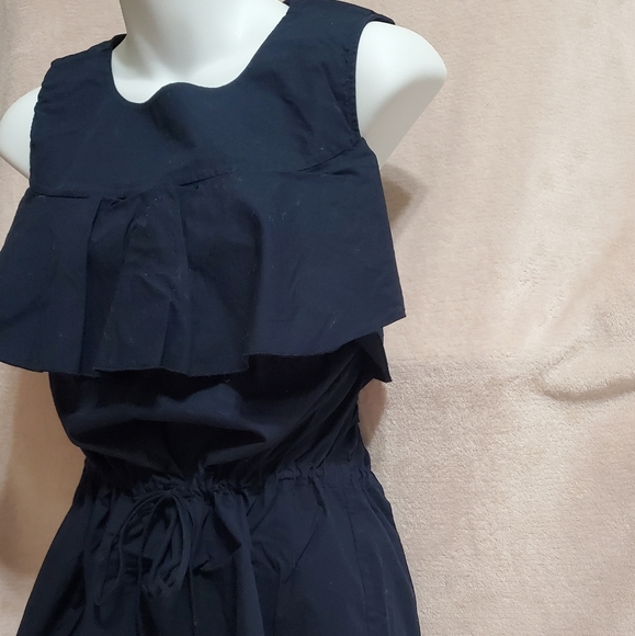 Like NEW Banana Republic Cotton Navy Ruffle Top Sz M, Cinched Waist - Picture 3 of 8